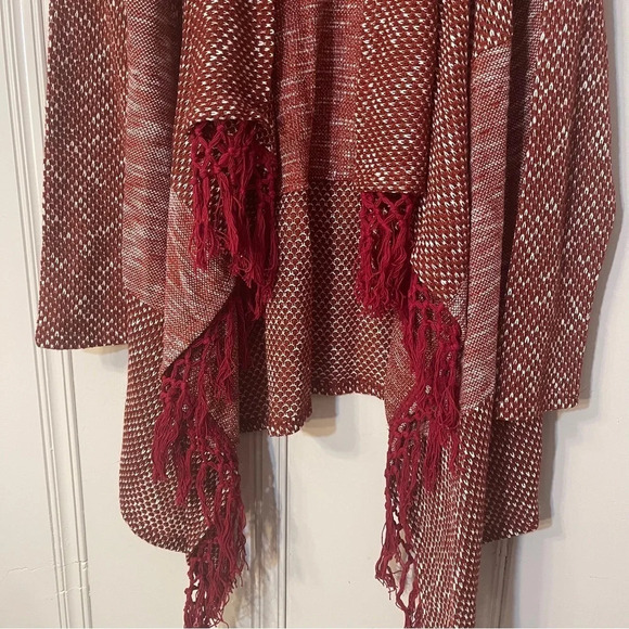FLYING TOMATO Red Open Front Long Tassel Waterfall Sweater Cardigan Size Large - Picture 11 of 12